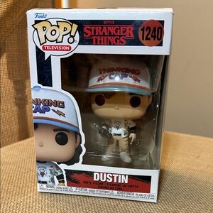 Funko Pop Vinyl-Dustin Stranger Things White and Light Blue Hat-Hellfire shirt